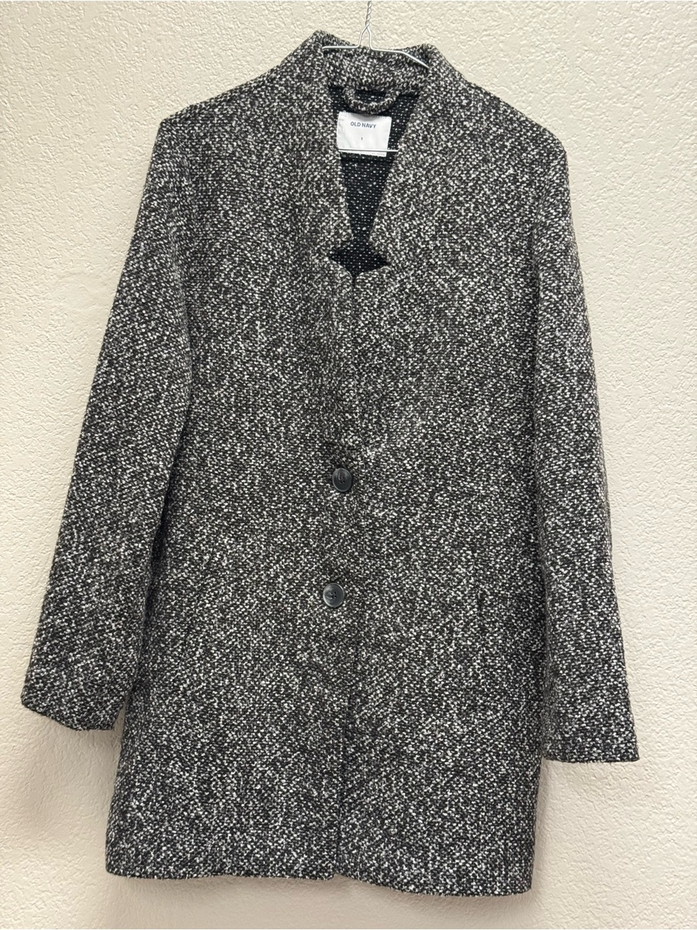 Old Navy Women's Black & White Bouclé Coat size S Wool blend Pit 20” L 39”